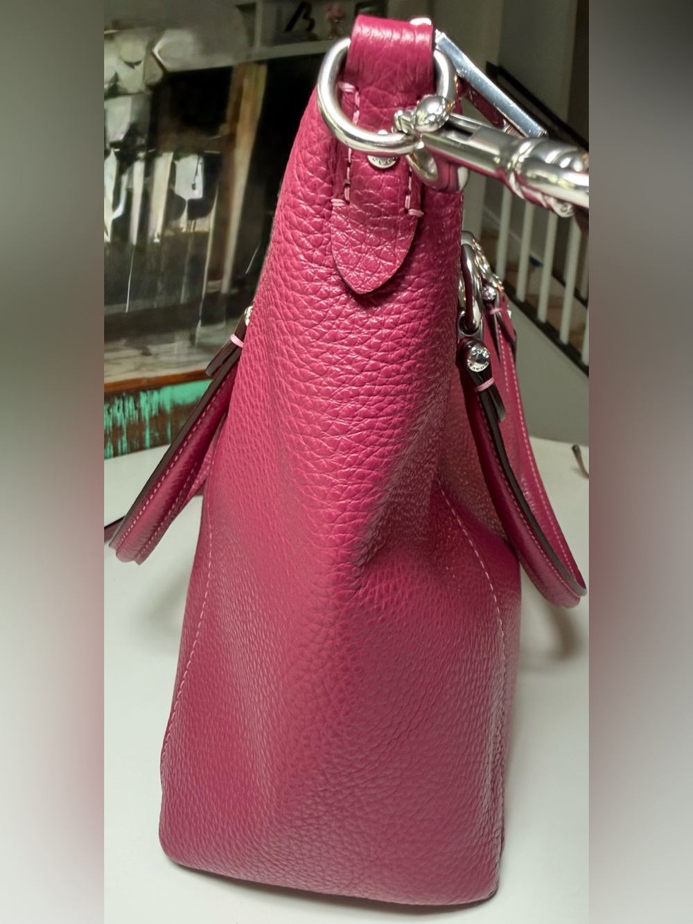 Coach Pebbled Leather Kacey Satchel in Raspberry - Picture 12 of 13